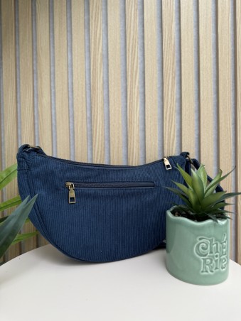 Sac banane demi-lune en velours cotelés bleu marine
