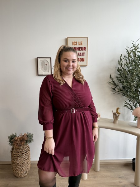 Robe courte haut plissé Pietra bordeaux