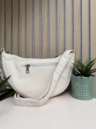 Sac banane demi-lune en velours cotelé beige