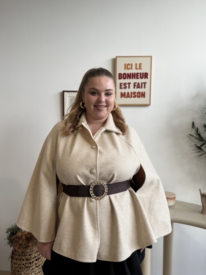 Poncho Cape Col Chemise beige