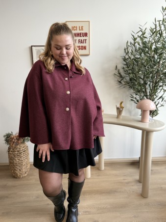 Poncho Cape Col Chemise bordeaux