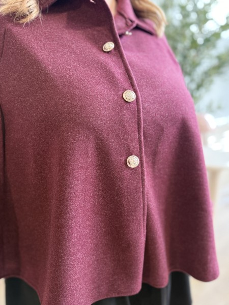 Poncho Cape Col Chemise bordeaux
