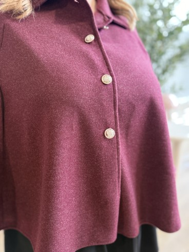 Poncho Cape Col Chemise bordeaux