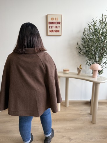 Poncho Cape Col Chemise chocolat