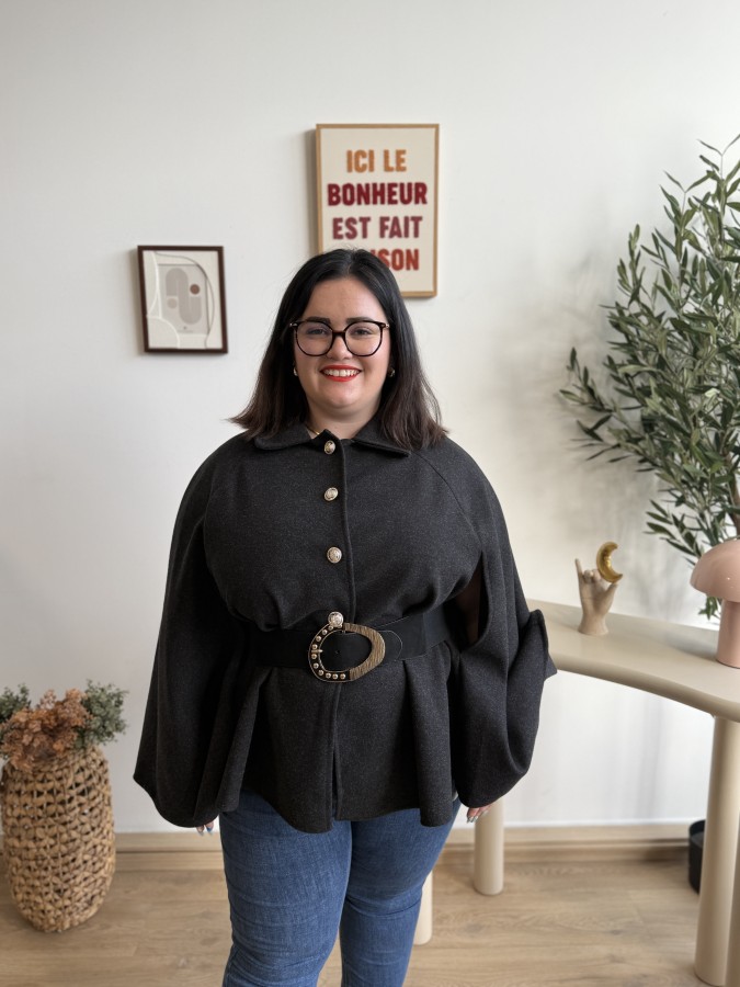 Poncho Cape Col Chemise noir