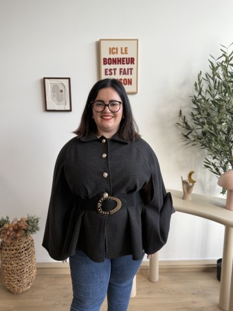 Poncho Cape Col Chemise noir