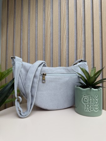 Sac banane demi-lune en velours cotelés gris