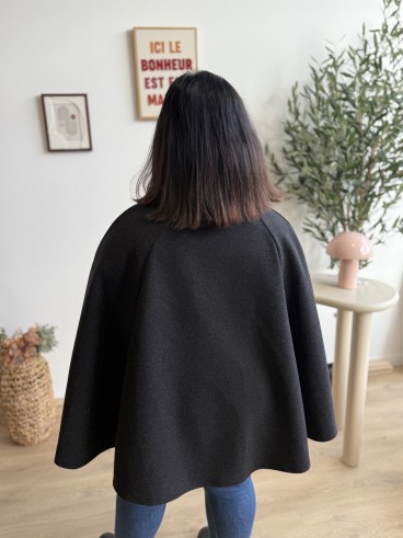 Poncho Cape Col Chemise noir