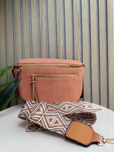 Sac banane en velours cotelé avec bandoulière tissé orange