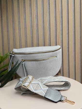Sac banane en velours cotelé avec bandoulière tissé gris