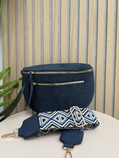 Sac banane en velours cotelé avec bandoulière tissé marine