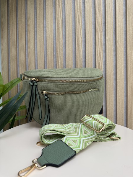 Sac banane en velours cotelé avec bandoulière tissé vert