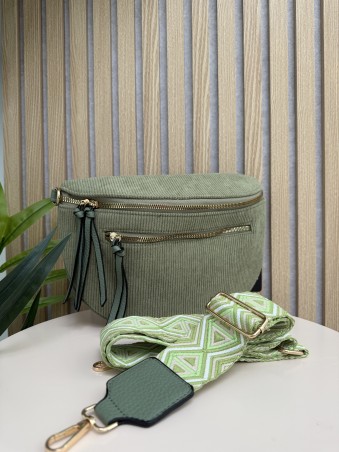 Sac banane en velours cotelé avec bandoulière tissé vert