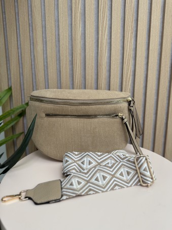 Sac banane en velours cotelé avec bandoulière tissé camel