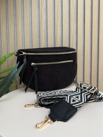 Sac banane en velours cotelé avec bandoulière tissé noir