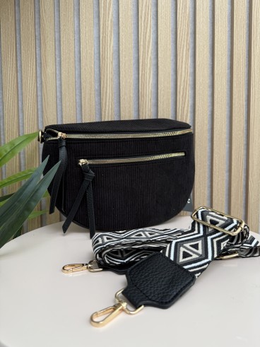 Sac banane en velours cotelé avec bandoulière tissé noir