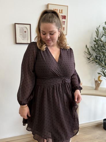 Robe courte minis pois Rini café