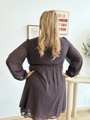 Robe courte minis pois Rini café