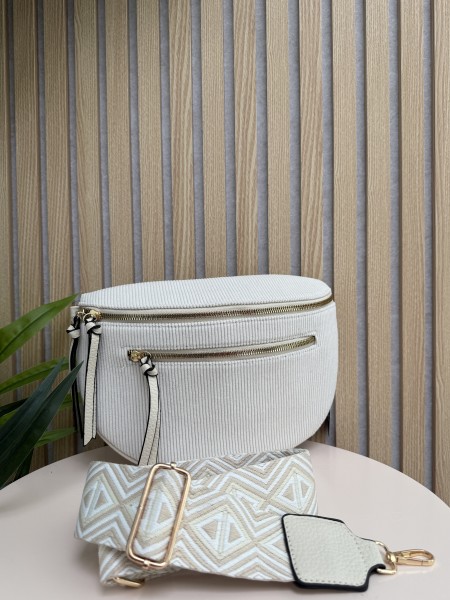 Sac banane en velours cotelé avec bandoulière tissé beige