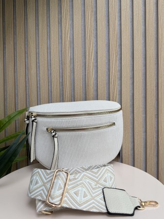 Sac banane en velours cotelé avec bandoulière tissé beige