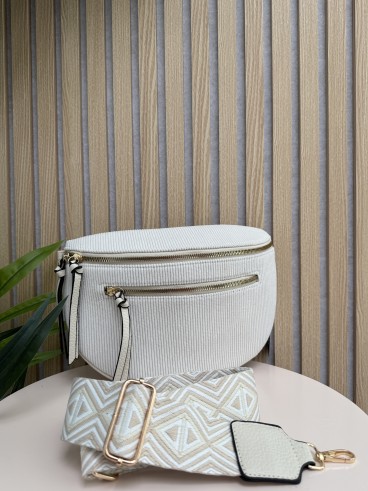 Sac banane en velours cotelé avec bandoulière tissé beige