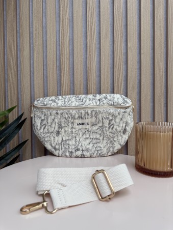 Sac banane en coton imprimé floral blanc AMOUR