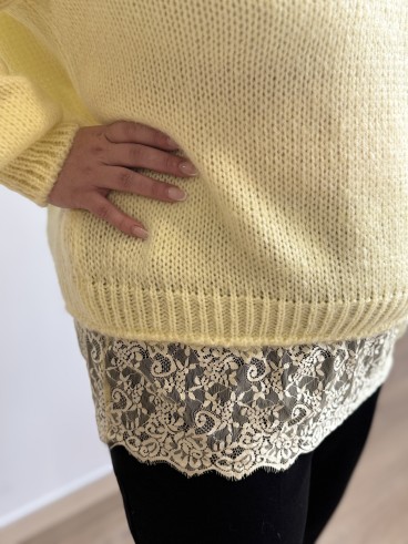 Pull maille dentelle bas noir grande taille