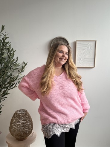 Pull maille dentelle bas noir grande taille