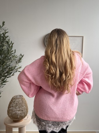 Pull maille dentelle bas rose