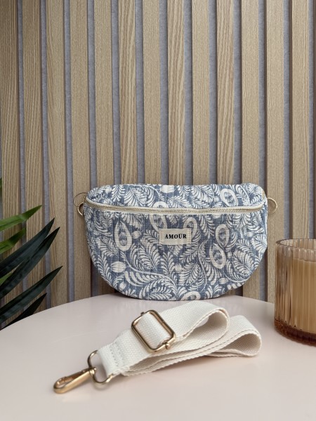 Sac banane en coton imprimé floral bleu AMOUR