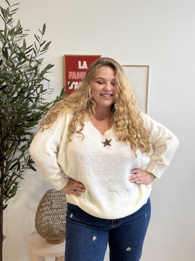 Pull étoile dorée Betty blanc