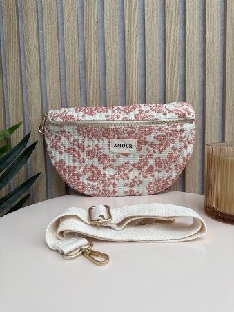 Sac banane en coton imprimé floral rose AMOUR