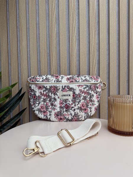 Sac banane en coton imprimé floral bleu AMOUR