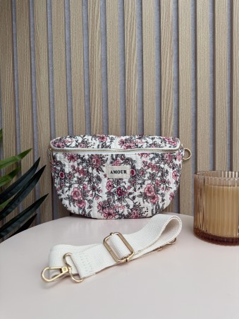 Sac banane en coton imprimé floral bleu AMOUR