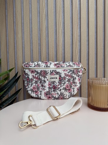 Sac banane en coton imprimé floral bleu AMOUR
