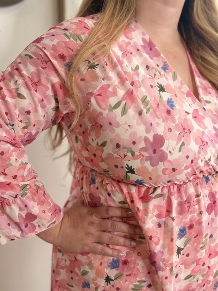 Robe courte fleurie Mao rose