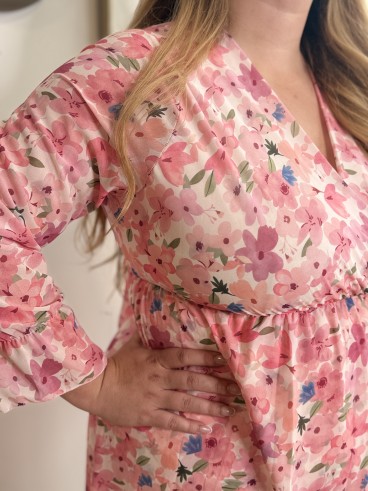 Robe courte fleurie Mao verte grande taille pas cher