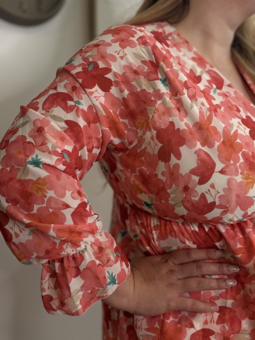 Robe courte fleurie Mao verte grande taille pas cher