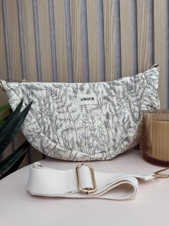 Sac banane demi-lune en coton imprimé floral blanche AMOUR
