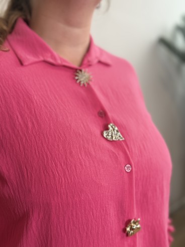 Chemise fluide broches fuschia grande taille