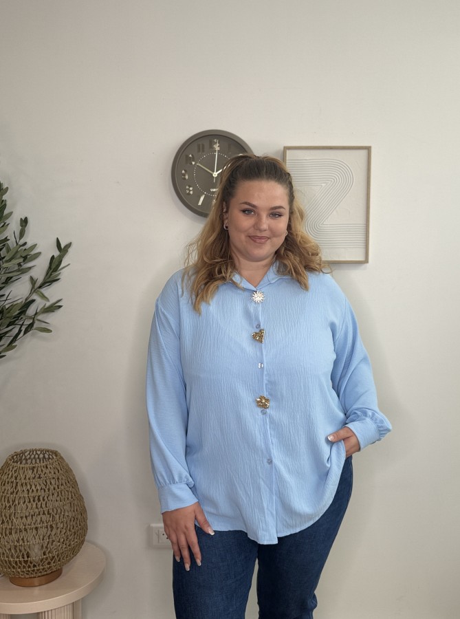 Chemise fluide broches bleu