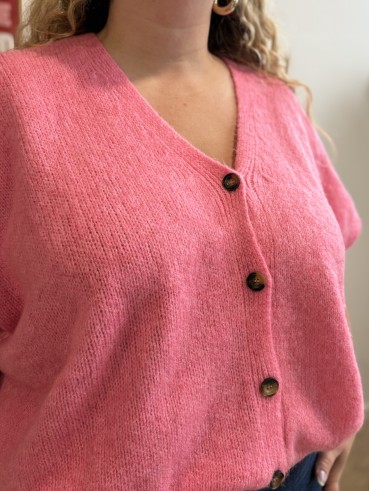 Gilet trois-quarts ample rose grande taille