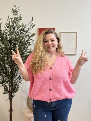 Gilet trois-quarts ample rose grande taille