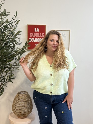 Gilet trois-quarts ample rose grande taille