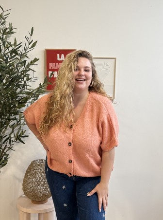 Gilet trois-quarts ample rose grande taille