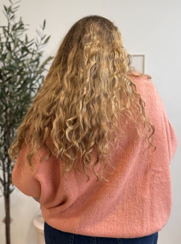 Gilet trois-quarts ample rose grande taille