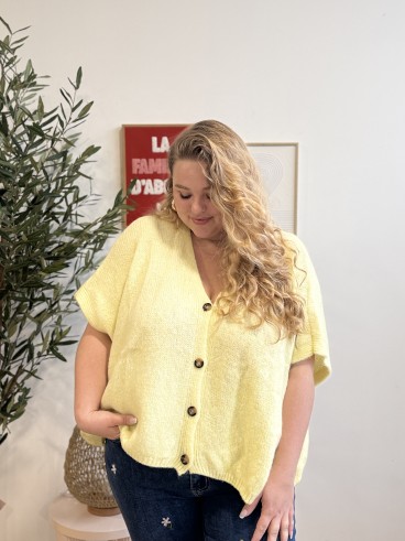 Gilet trois-quarts ample rose grande taille