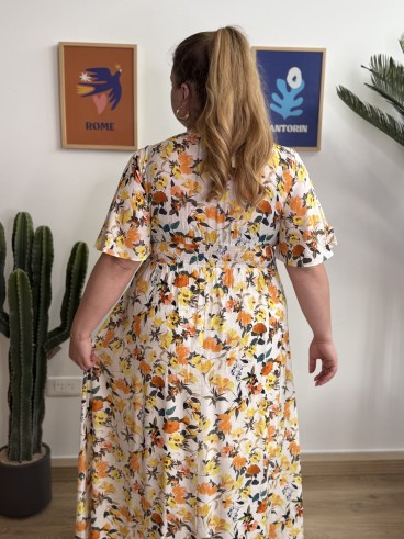 Robe longue floral Natalia jaune grande taille