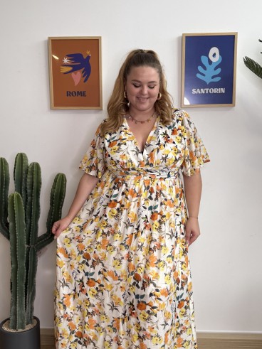 Robe longue floral Natalia jaune grande taille