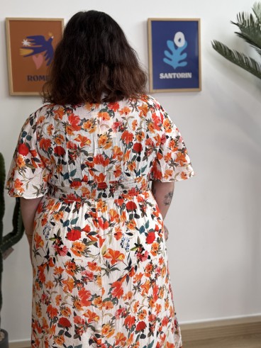 Robe longue floral Natalia orange grande taille